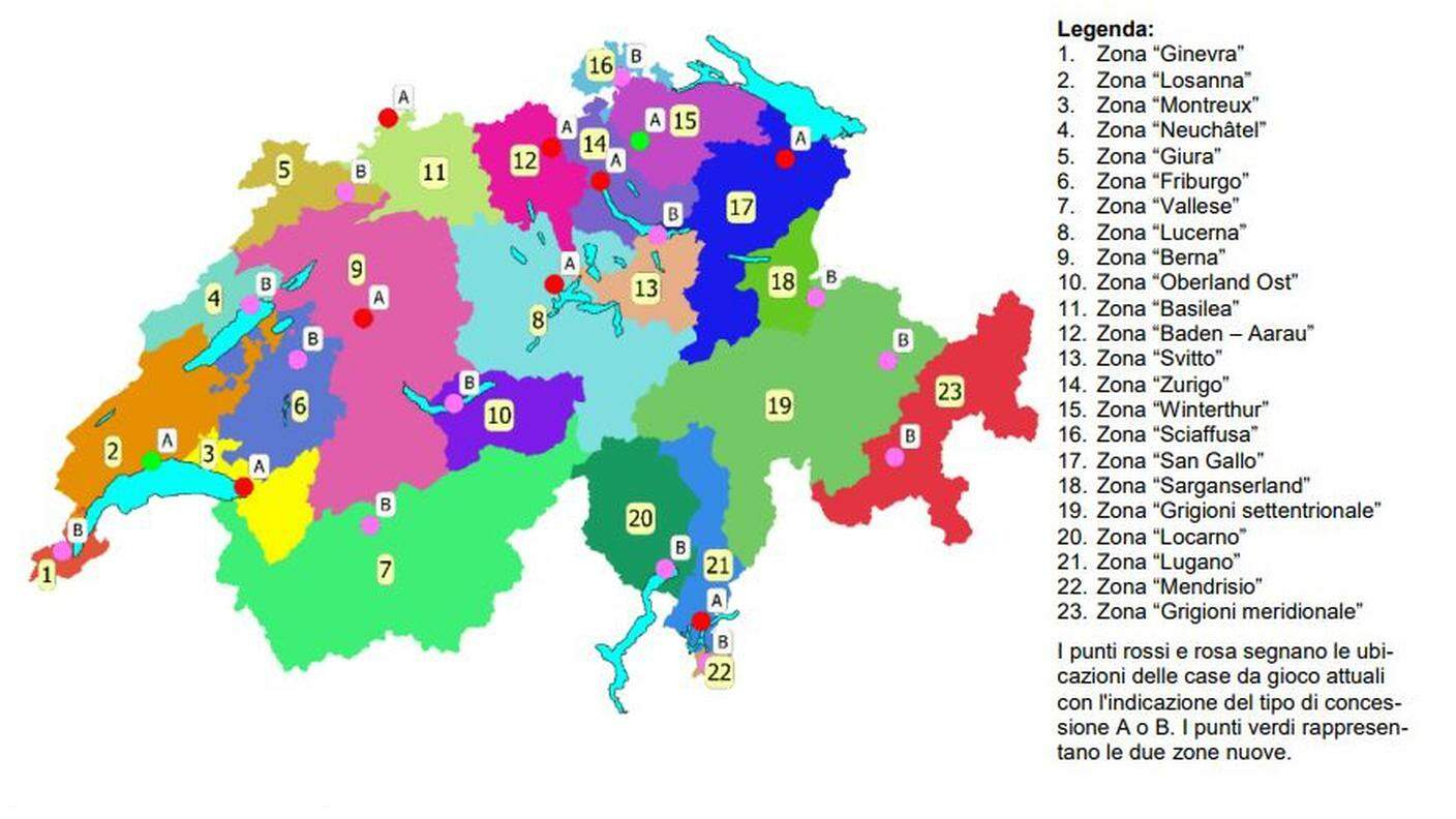 Le regioni in cui è suddivisa la Svizzera delle case da gioco