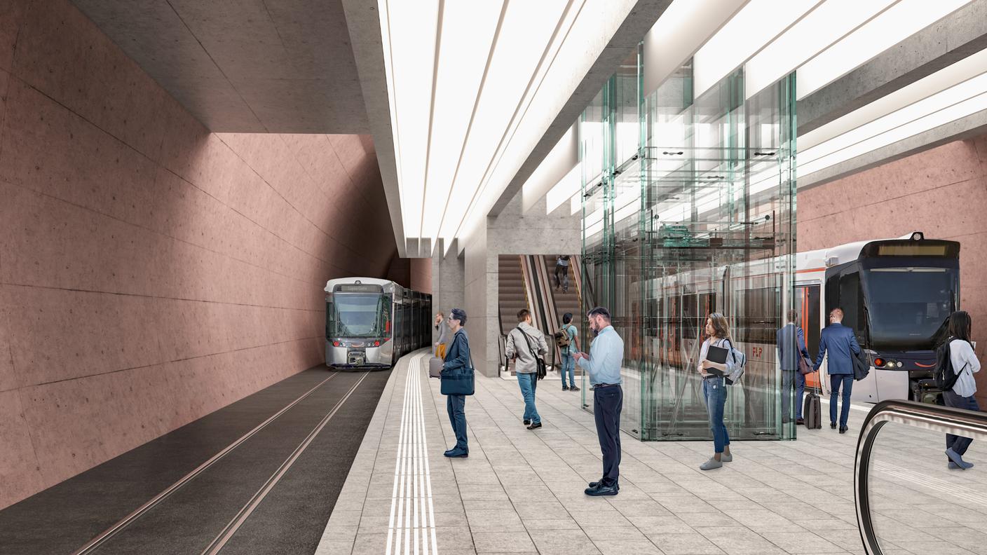 La fermata sotterranea sotto la stazione FFS di Lugano