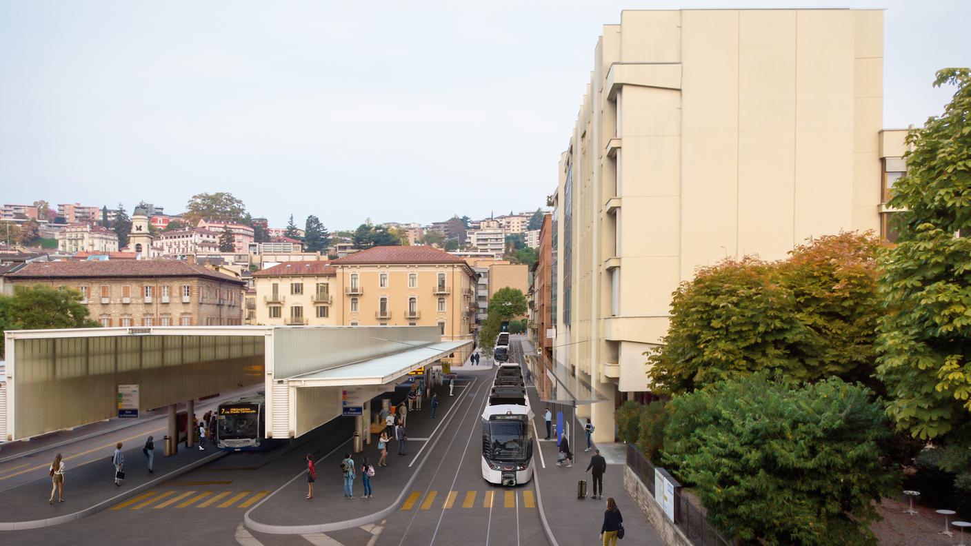 Il capolinea in centro a Lugano