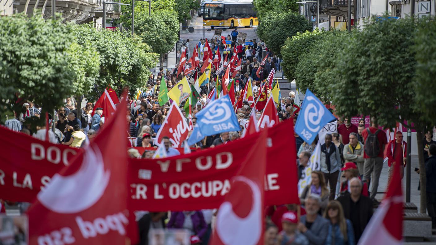 Il corteo del 1° maggio dello scorso anno a Bellinzona