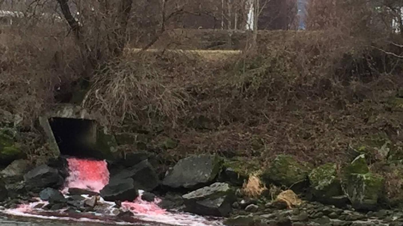 Il flusso d'acqua rosa che finisce nel Ticino, a Giubiasco
