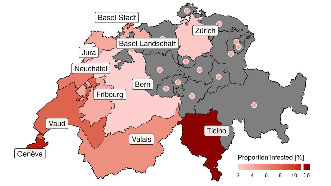 Quota della popolazione infettata dal SARS-CoV-2 in Svizzera al 24 aprile