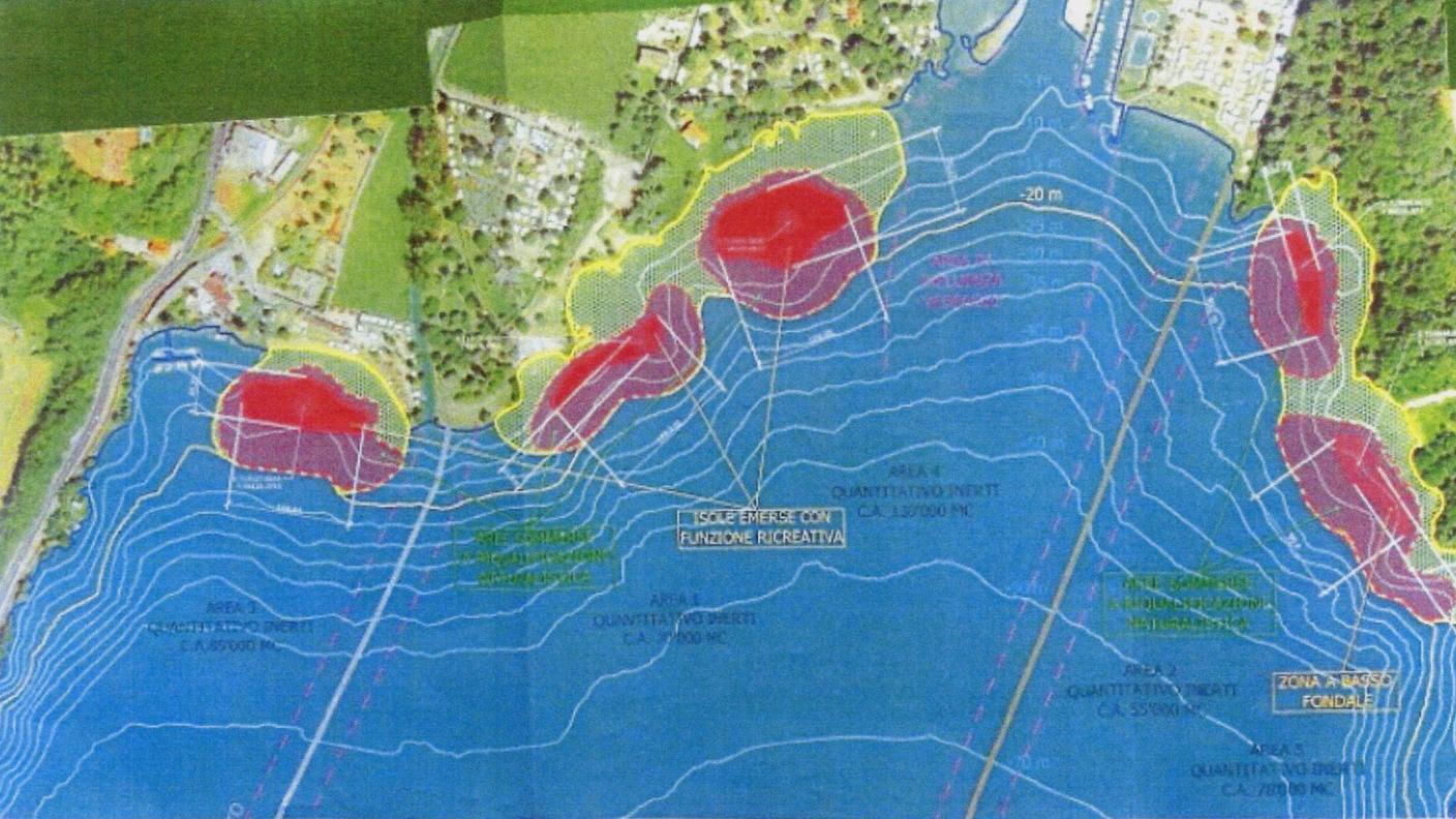Le cinque isole previste dai piani cantonali nel lago Ceresio