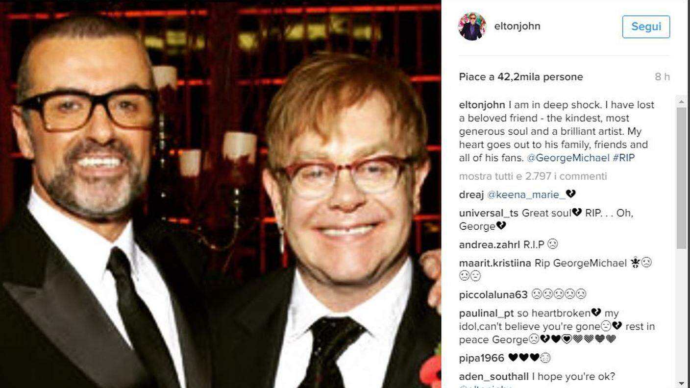 Il post di Elton John su Instagram
