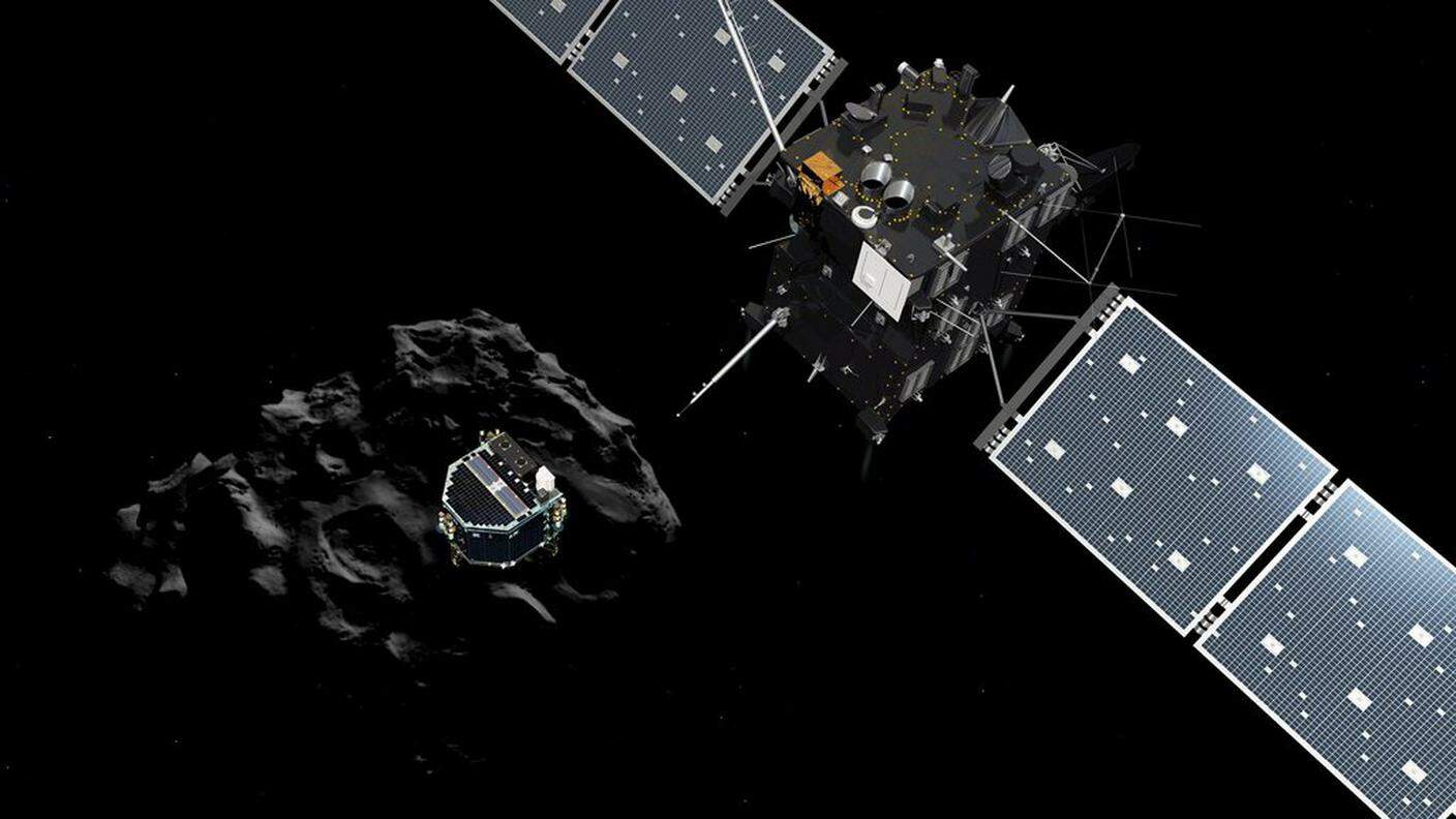 Un'animazione con la sonda Rosetta, il modulo Philae e la cometa Chury