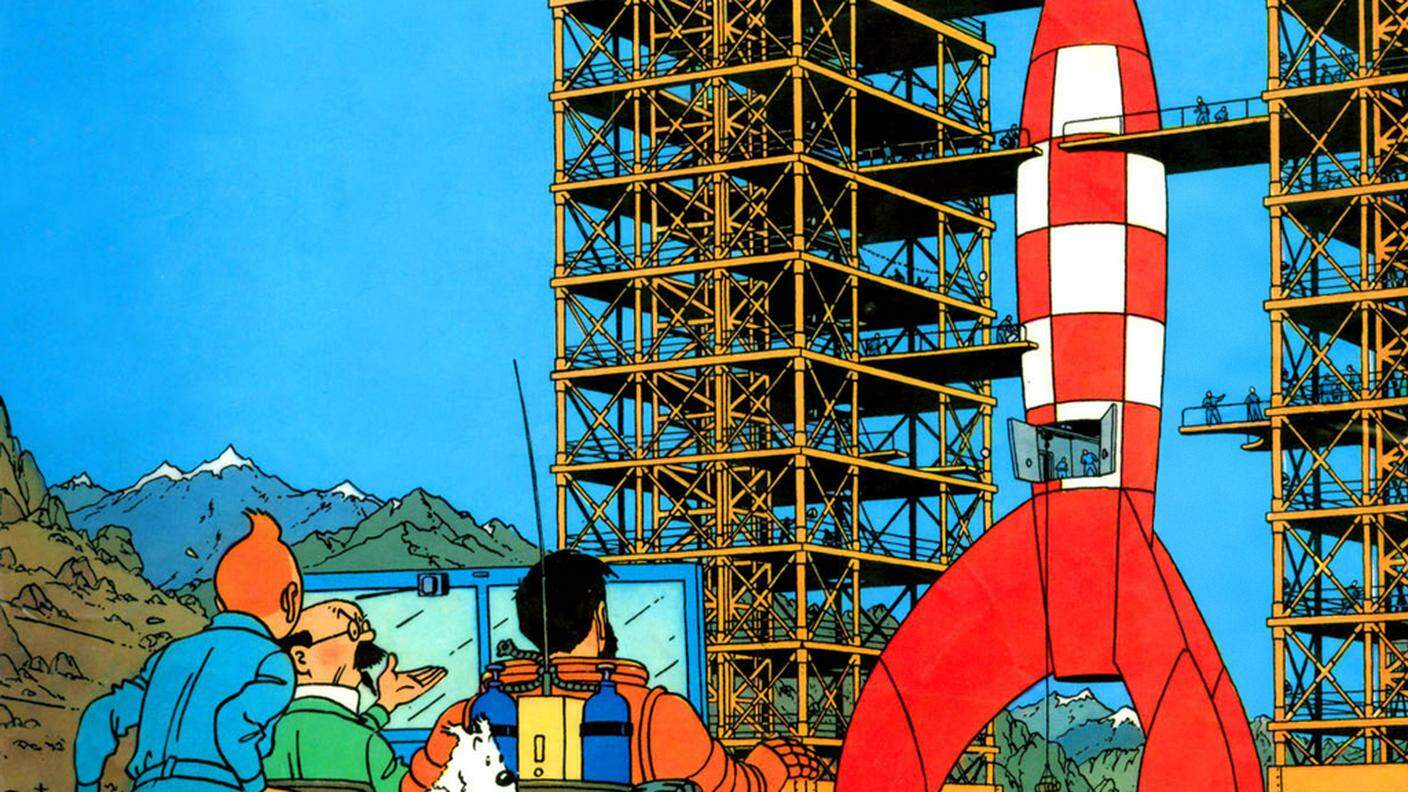 Una tavola di Tintin "Obiettivo Luna"