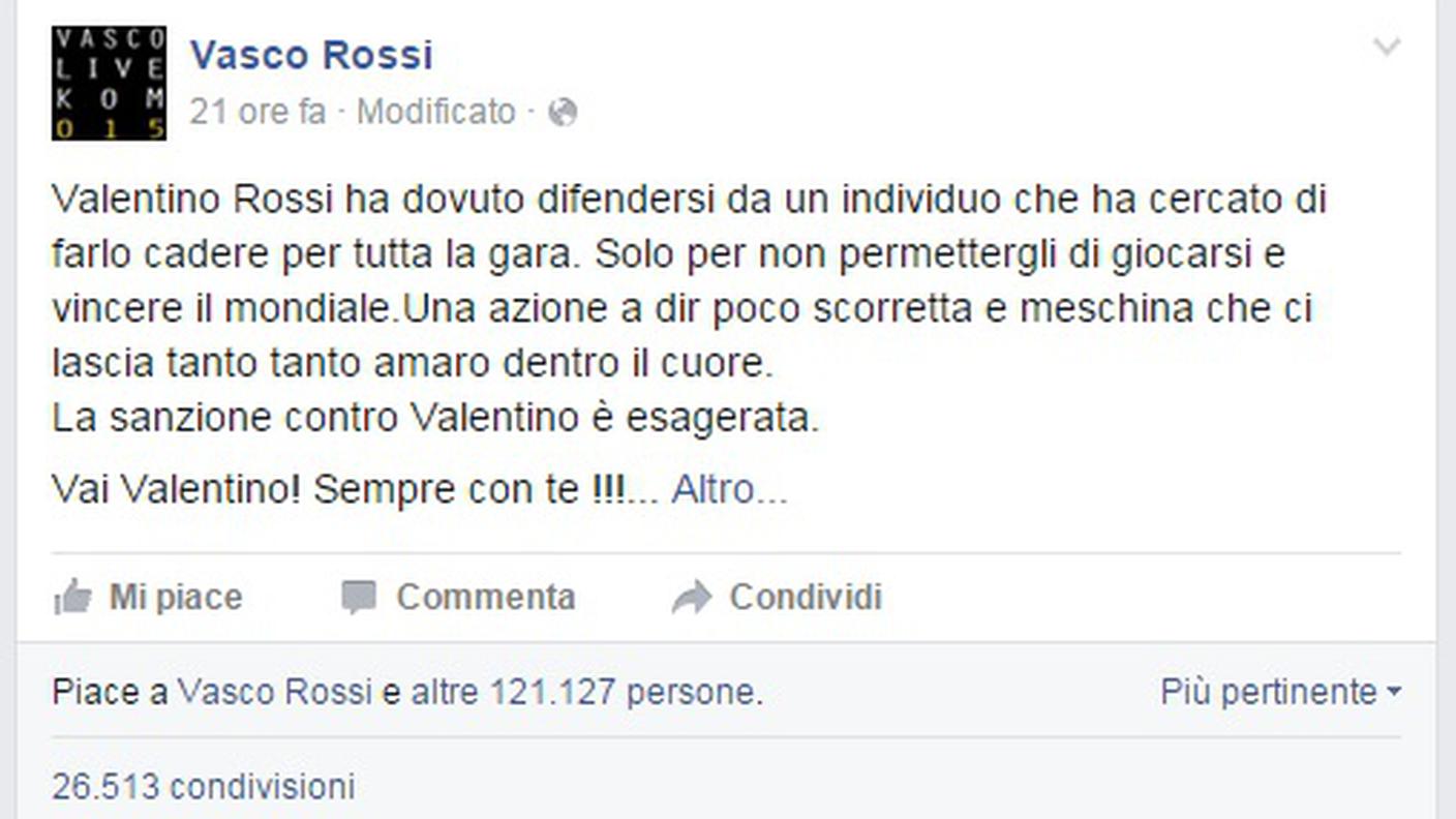 Il post di Vasco Rossi