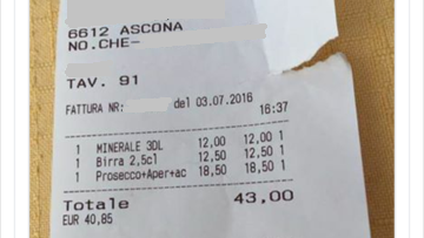 Acqua e birra 12.- l'uno. Un prosecchino.. 18.50!