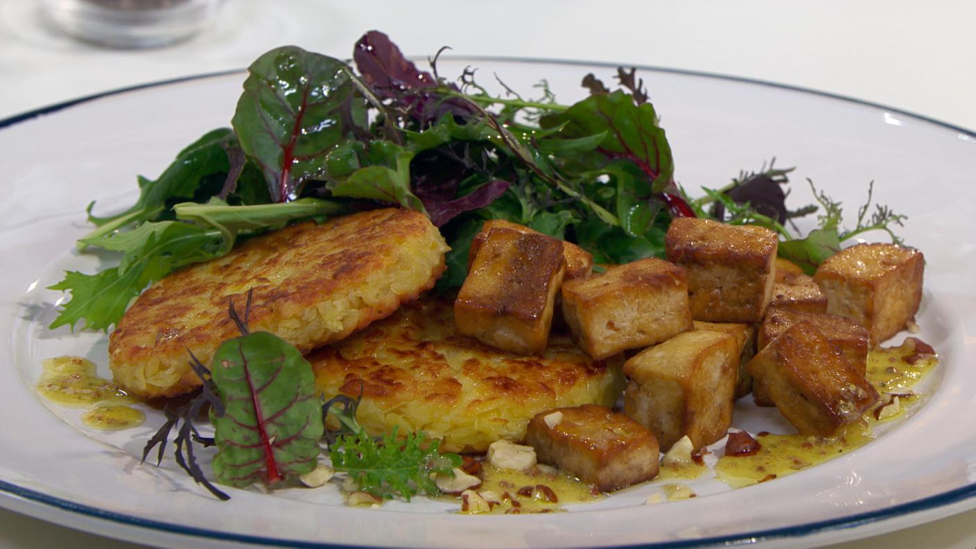 Rösti di pastinaca con tofu marinato croccante