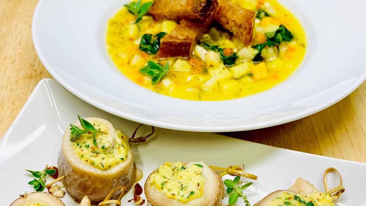 Minestrone nostrano di lago con i suoi spiedini ripieni.jpg