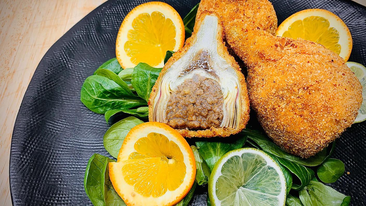 Carciofi agli agrumi ripieni di selvaggina.JPG