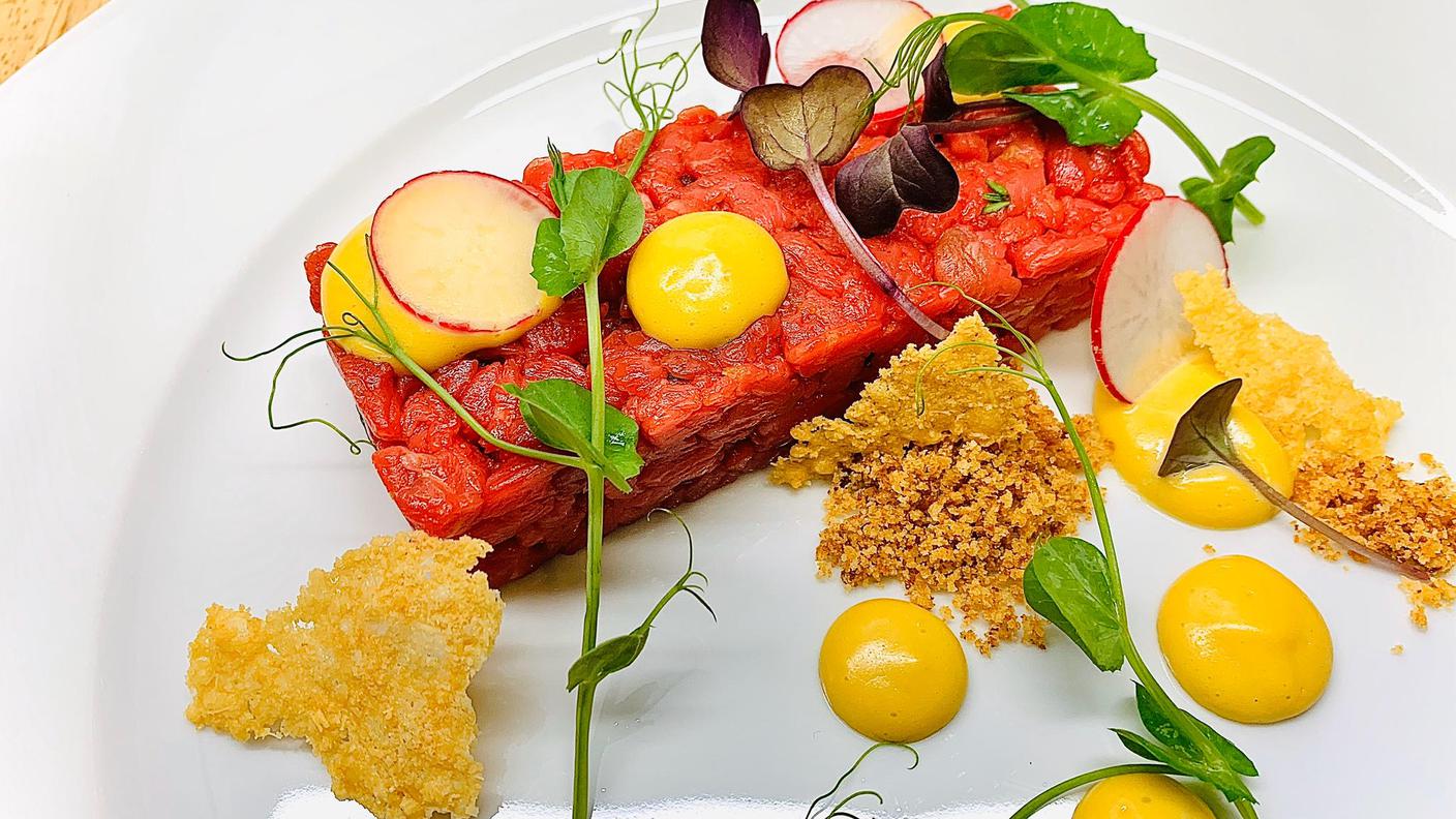 Tartare di manzo con zabaione al whisky torbato.JPG