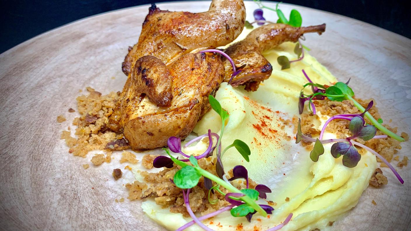 Quaglie alla diavola piccanti con cremoso di patate