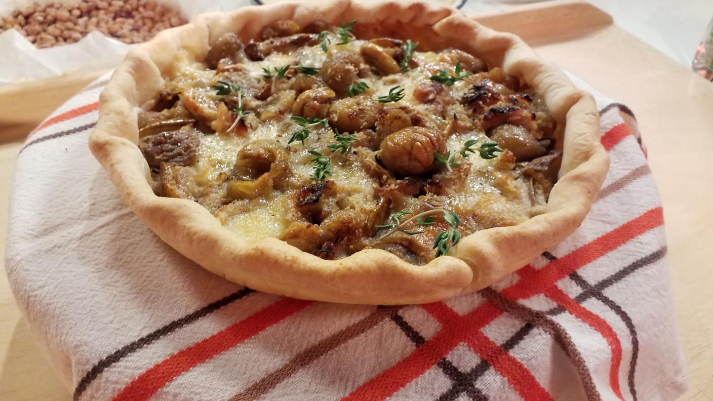 Quiche di pere, castagne e pancetta 