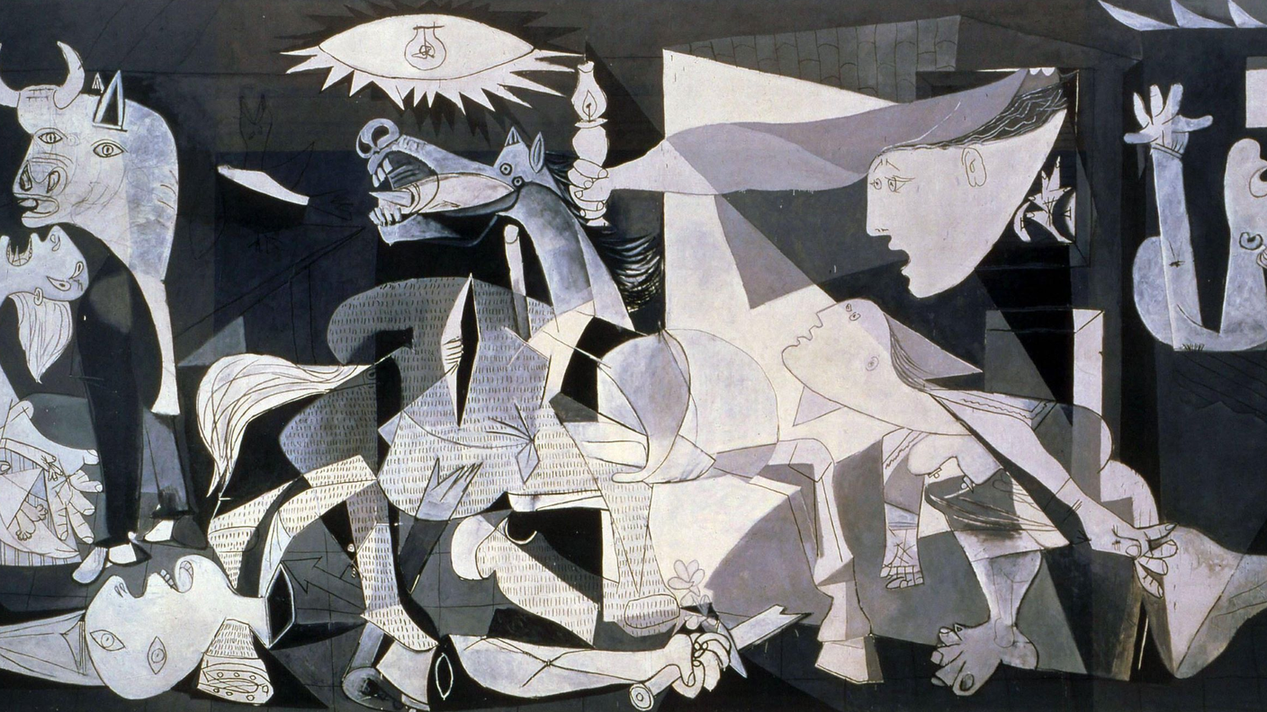 Pablo Picasso (1881-1973), Guernica, 1937. Dipinto per celebrare l'omaggio all'orrore del bombardamento aereo sulla città basca di Guernica, effettuato da aerei tedeschi e italiani