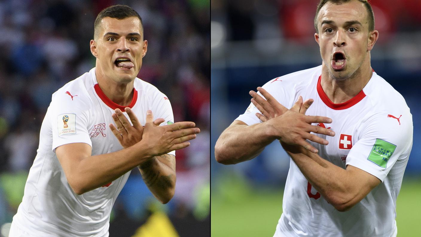 Shaqiri e Xhaka esultano mimando l'aquila