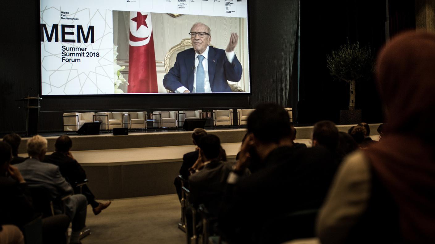 Il presidente della Tuniasia, Beji Caid Essebsi in video conferenza al MEM