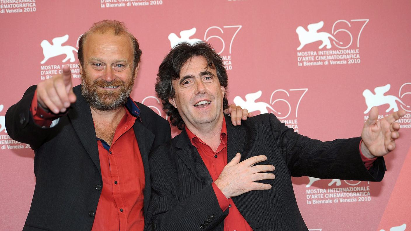 Il regista Gianfranco Pannone (S) e il musicista italiano Ambrogio Sparagna (D)