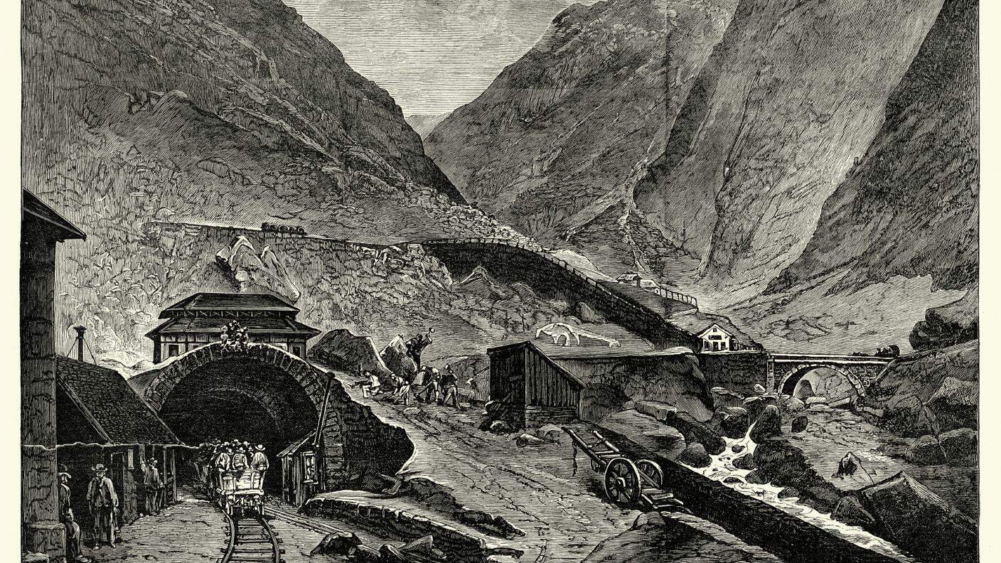 iStock_Illustrazione Tunnel del Gottardo, Svizzera 1882