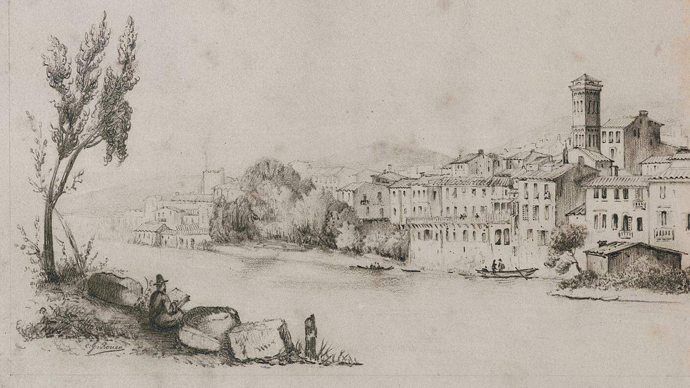 Il lago d'Orta et l'isola di San Giulio, disegno dal generale Charles Rouen, 1868 circa..jpg