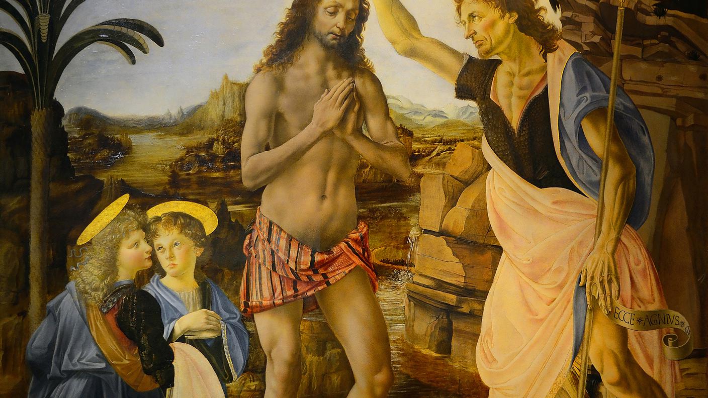 Andrea del Verrocchio e Leonardo da Vinci, Battesimo di Cristo, Firenze, Uffizi