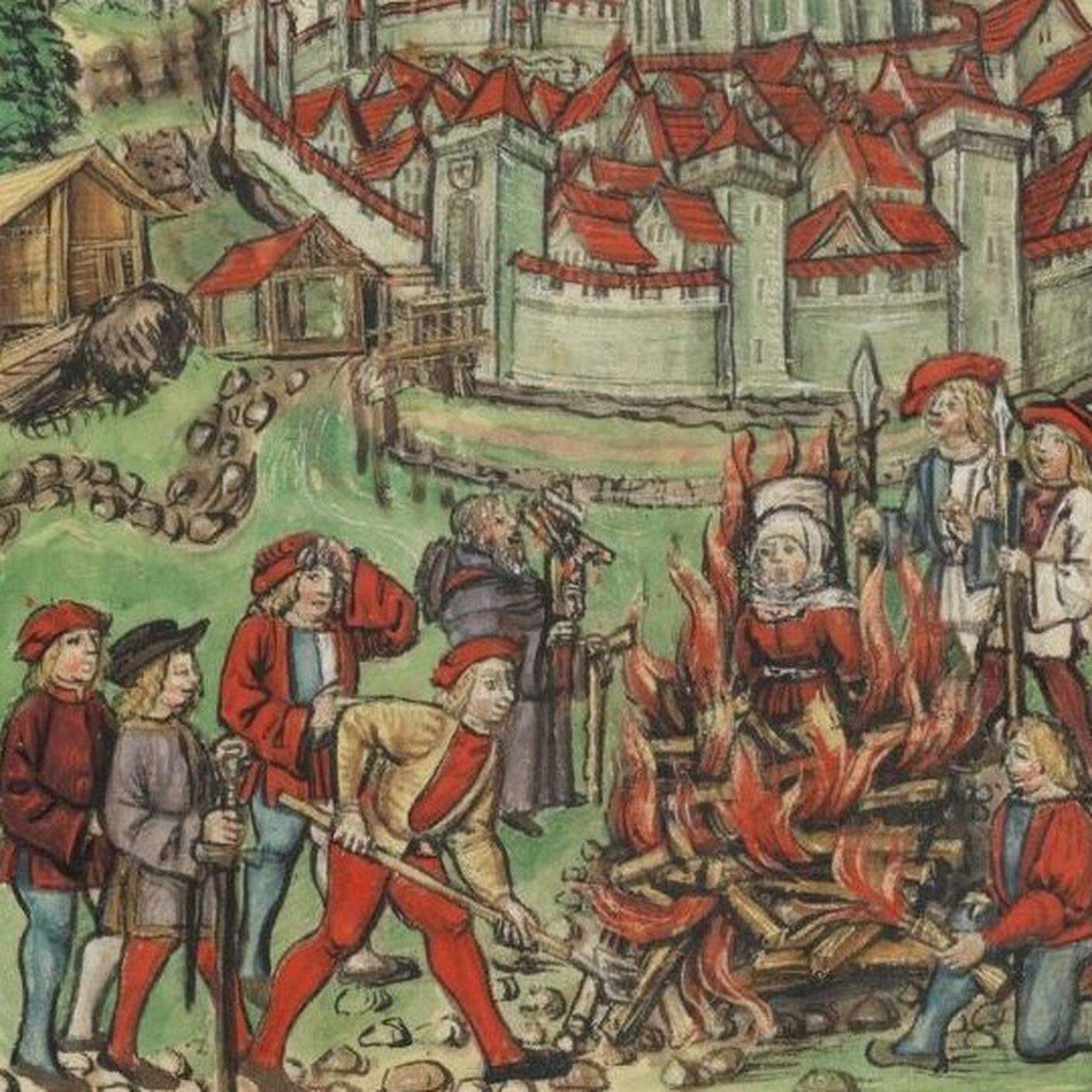 Anna Vögtlin, la ladra viene bruciata come una strega nel 1447 alla porta inferiore di fronte alla città di Willisau 