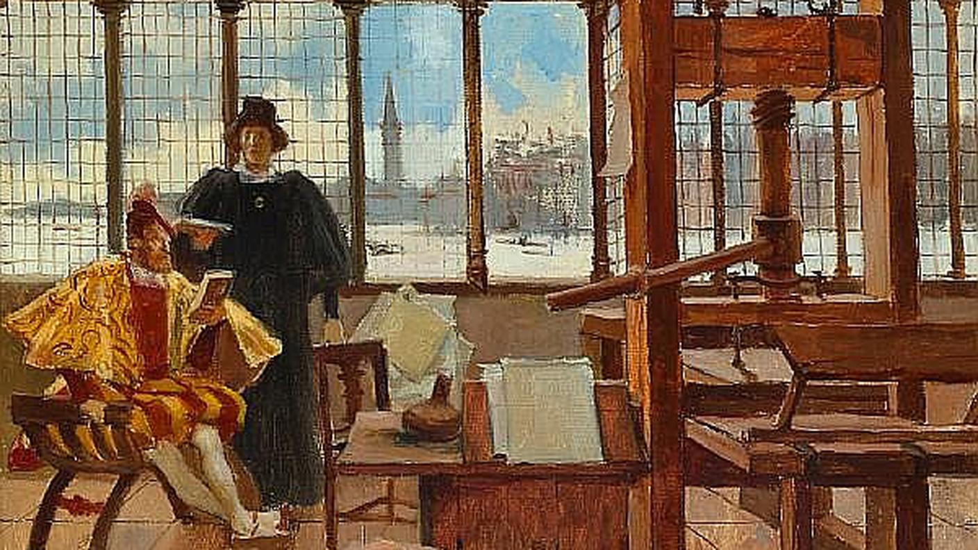 François Flameng (1856-1923), "Jean Grolier nella casa di Aldus Manutius" 1894