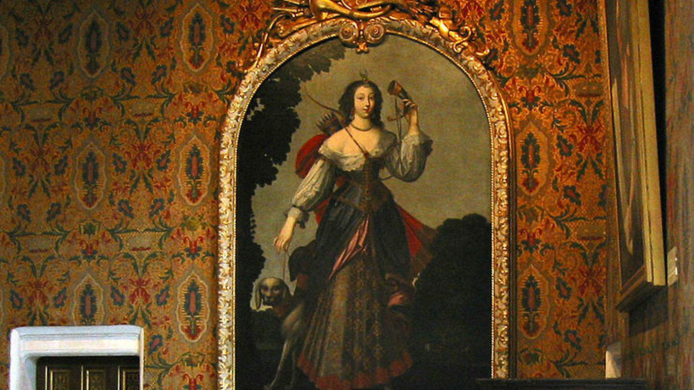 Ritratto di Diane de Poitiers come dea Diana della caccia esposta nella camera da letto di Francesco I al Château de Chenonceau.