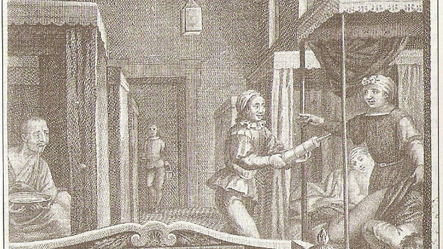 Incisione di una scena delle "Novelle esemplari" di Cervantes in un'edizione del 1783