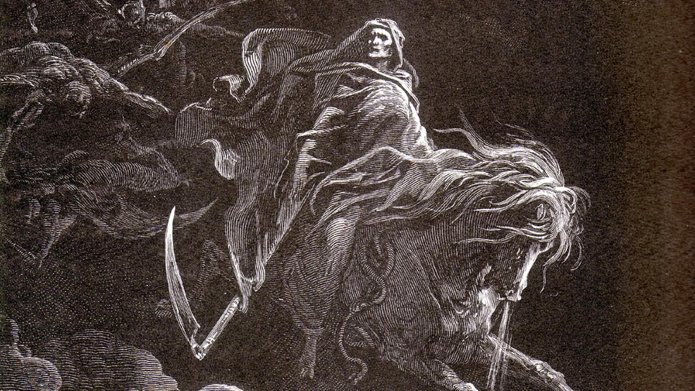 Ritratto della Morte a cavallo, per i racconti di Edgar Allan Poe ad opera di Gustave Doré (1865)