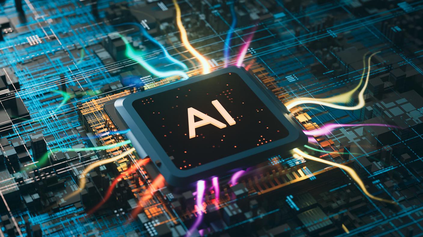 intelligenza artificiale che emette luce colorata,