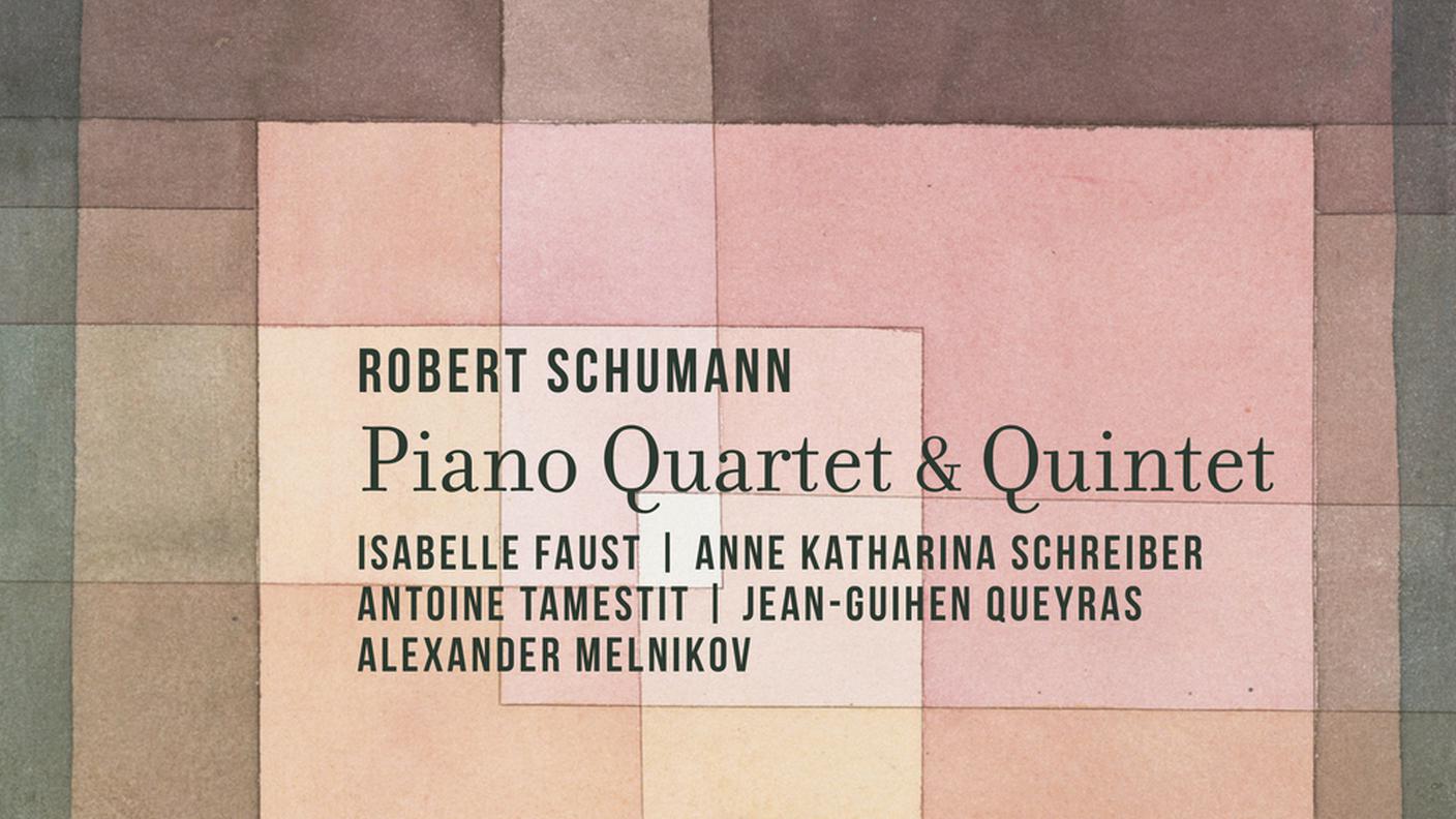 “Robert Schumann, Piano Quartet & Quintet” di Isabelle Faust, Anne Katharina Schreiber, Antoine Tamestit, Jean-Guihen Queyras e Alexander Melnikov, Harmonia mundi (dettaglio di copertina)