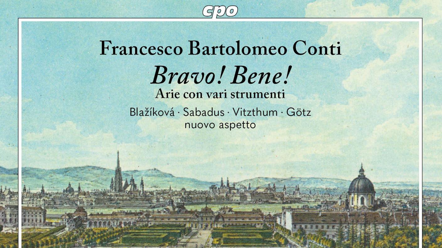 “Francesco Bartolomeo Conti. Bene! Bravo! Arie con vari strumenti” di Nuovo Aspetto, CPO (dettaglio di copertina)