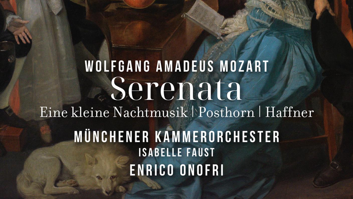 Wolfgang Amadeus Mozart, “Serenata - Eine Kleine Nachtmusik | Posthorn | Haffner”, di Münchener Kammerorchester, Isabelle Faust e Enrico Onofri, Harmonia mundi (dettaglio di copertina) 