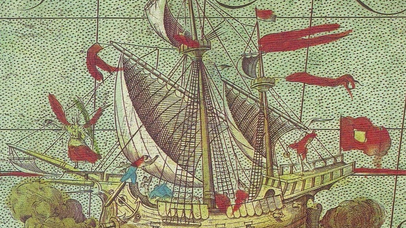 Dettaglio di una mappa di Abramo Ortelio, 1589 (estratto da “Il grande racconto dei viaggi d’esplorazione, di conquista e d’avventura”, Il Mulino)