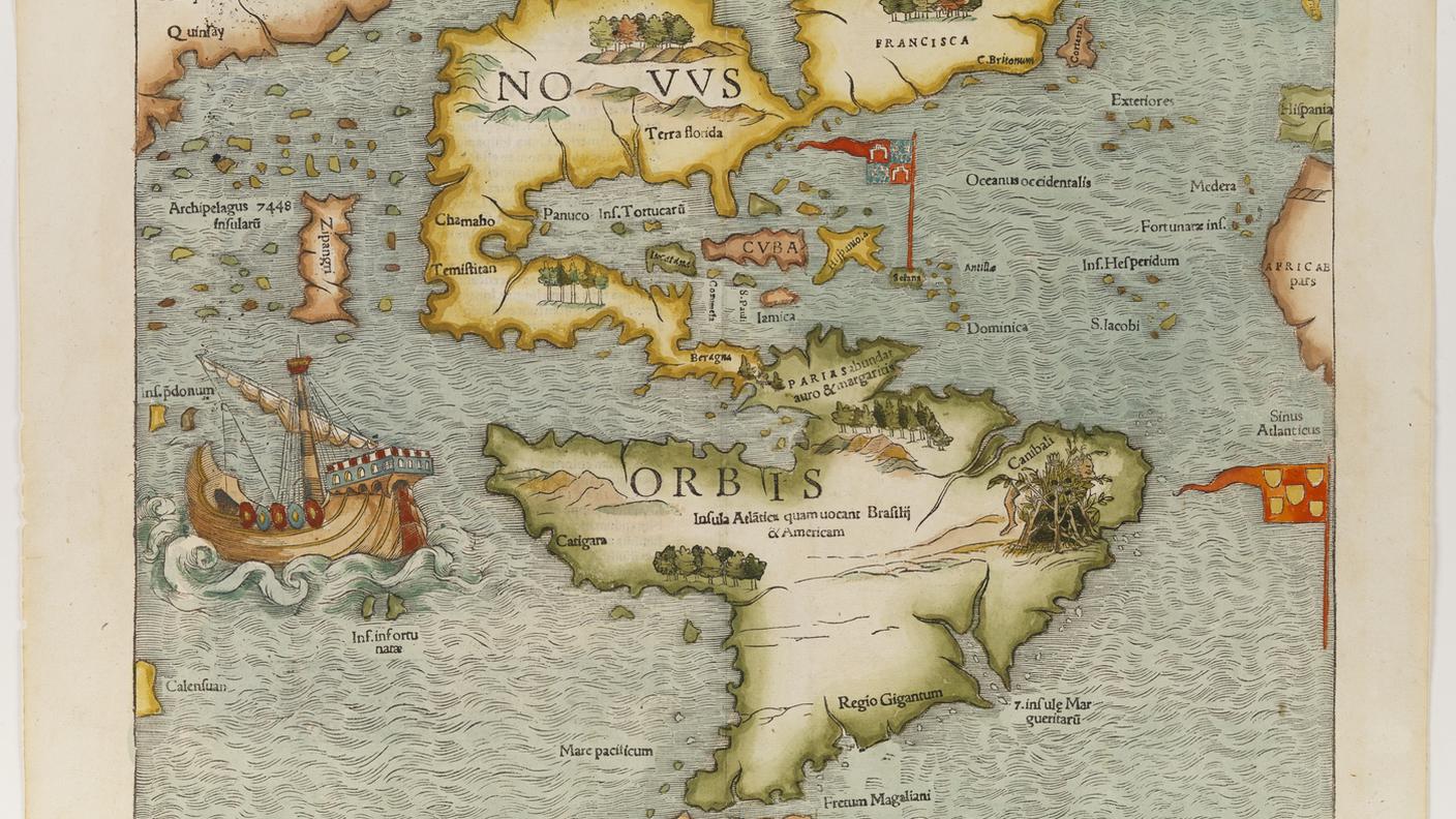 L’intera America compare per la prima volta in una mappa tratta dalla Cosmographia di Sebastian Münster, 1544