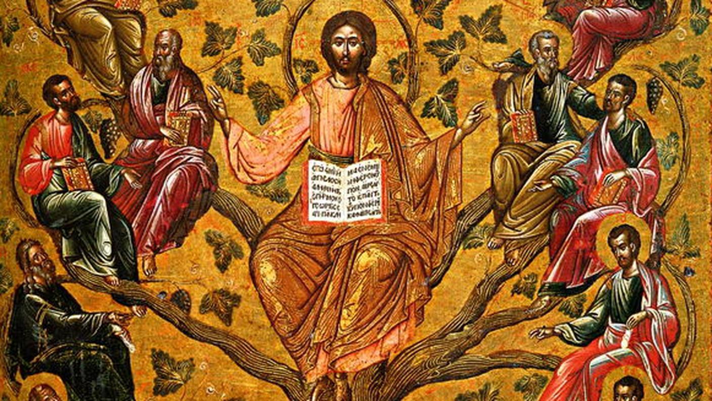 Iconografia ortodossa rappresentante Cristo e i 12 apostoli (dettaglio), risalente al 16esimo secolo, conservata al Museo Bizantino di Atene. (Wikipedia)
