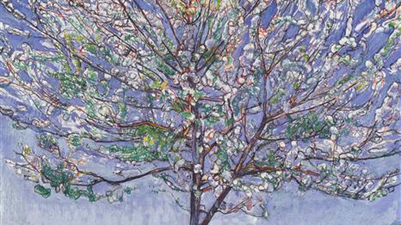 Ferdinand Hodler (1889–1891), "Ciliegio in fiore", 1905, collezione privata (dettaglio dipinto) 