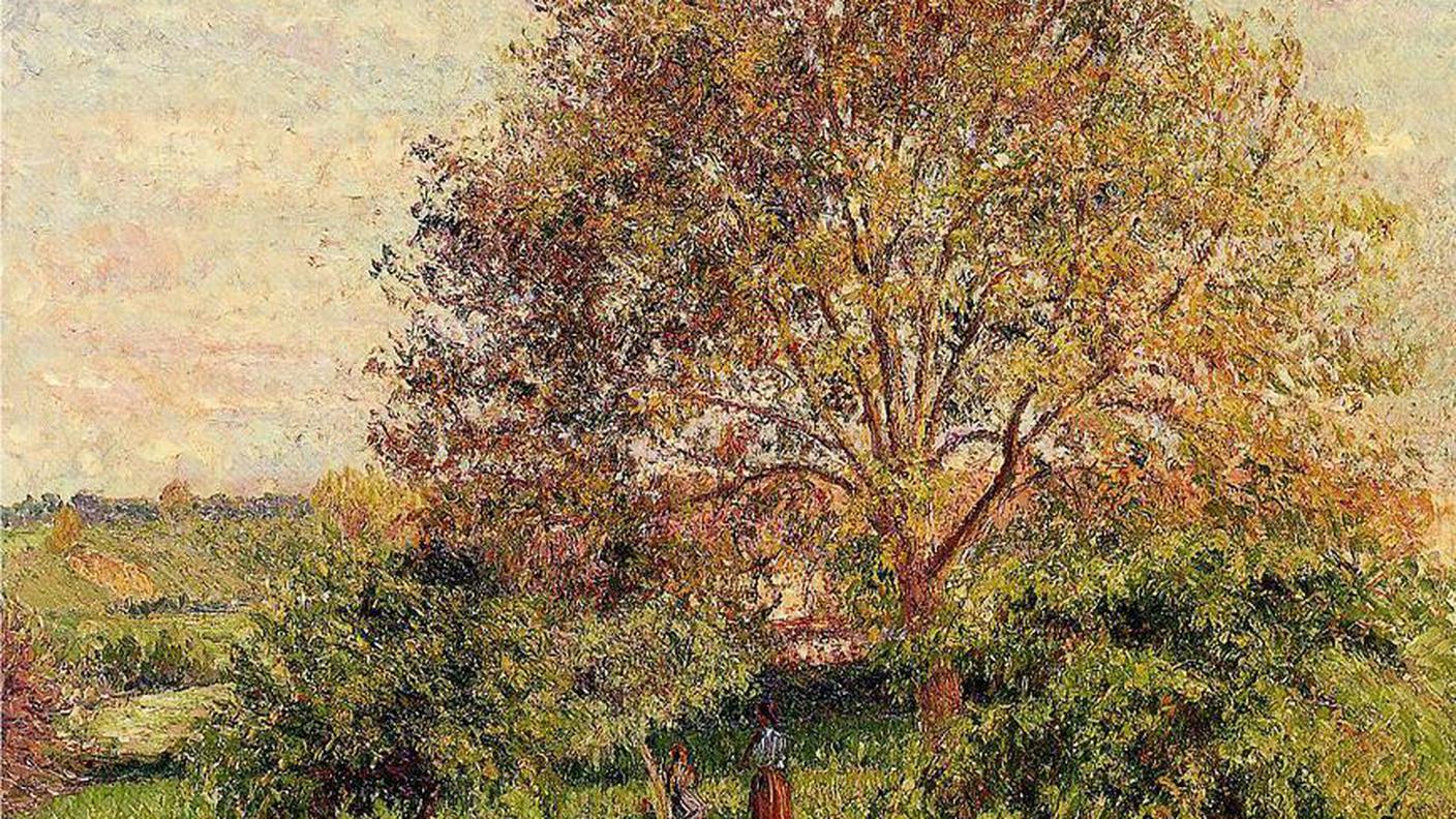 Camille Pissarro (1830-1903), "Grande albero di noce a Eragny in primavera", 1894 (dettaglio dipinto)