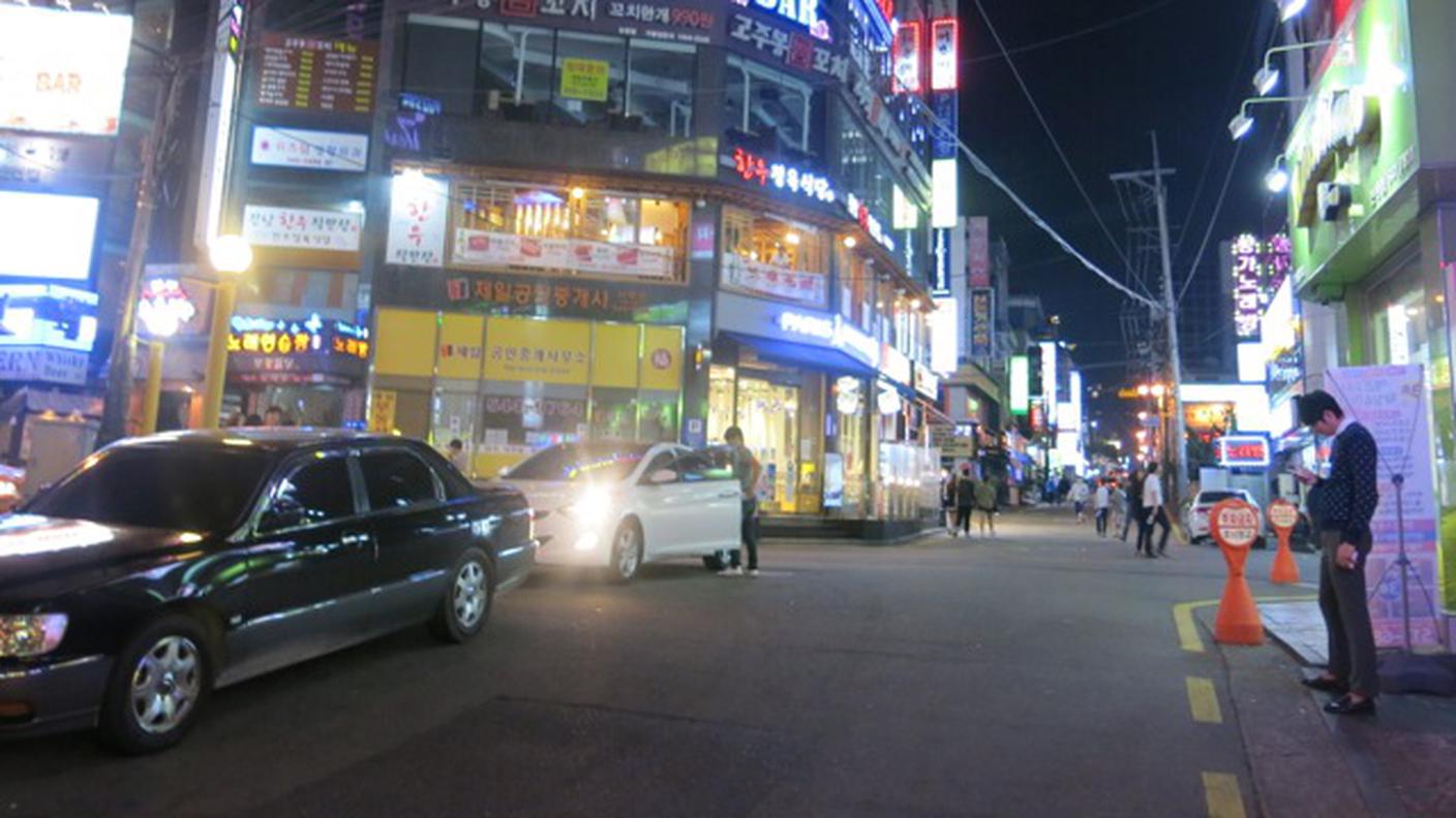 I quartieri della capitale si illuminano nella notte di insegne multicolori.