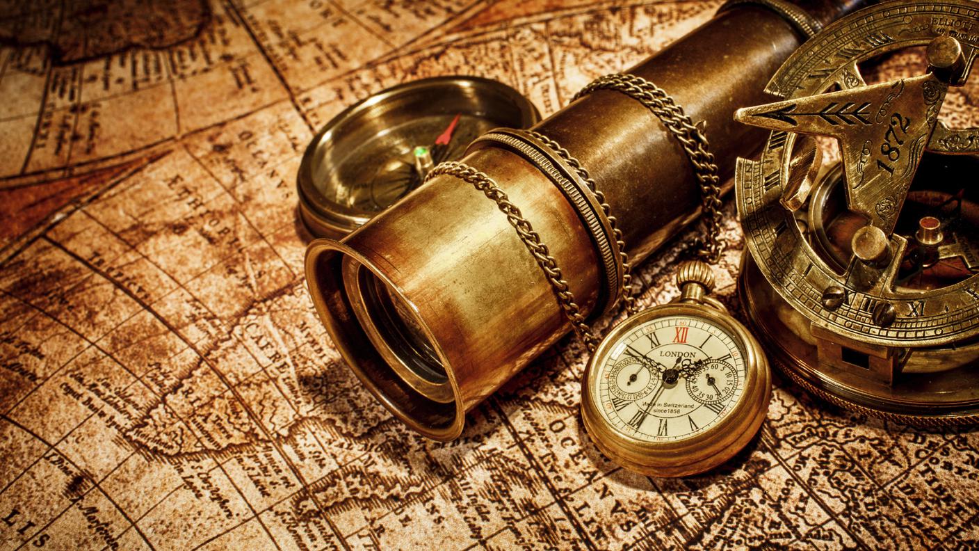 Un telescopio, un compasso, una carta geografica e delle bussole: dispositivi non per la grande massa, ma di effetto rivoluzionario