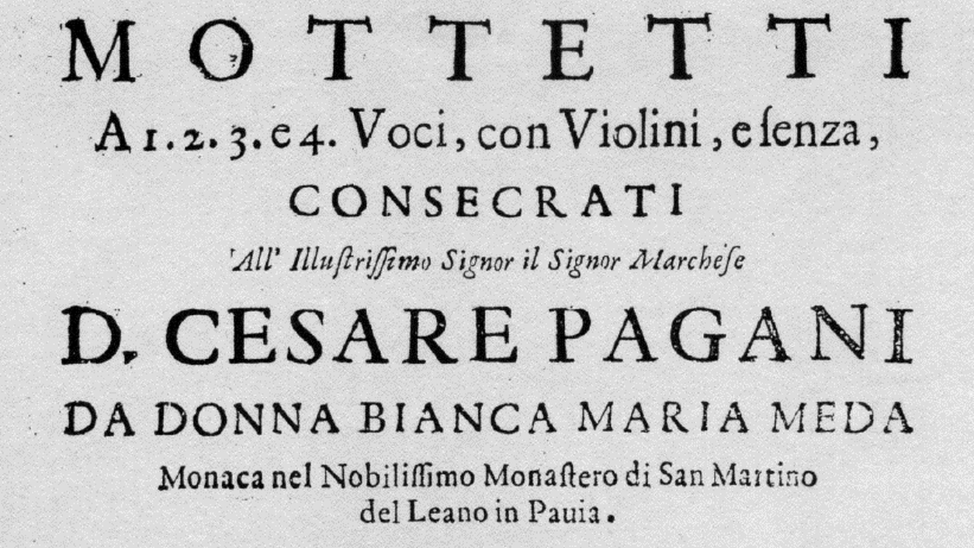 Il frontespizio della raccolta delle composizioni di Bianca Maria Meda