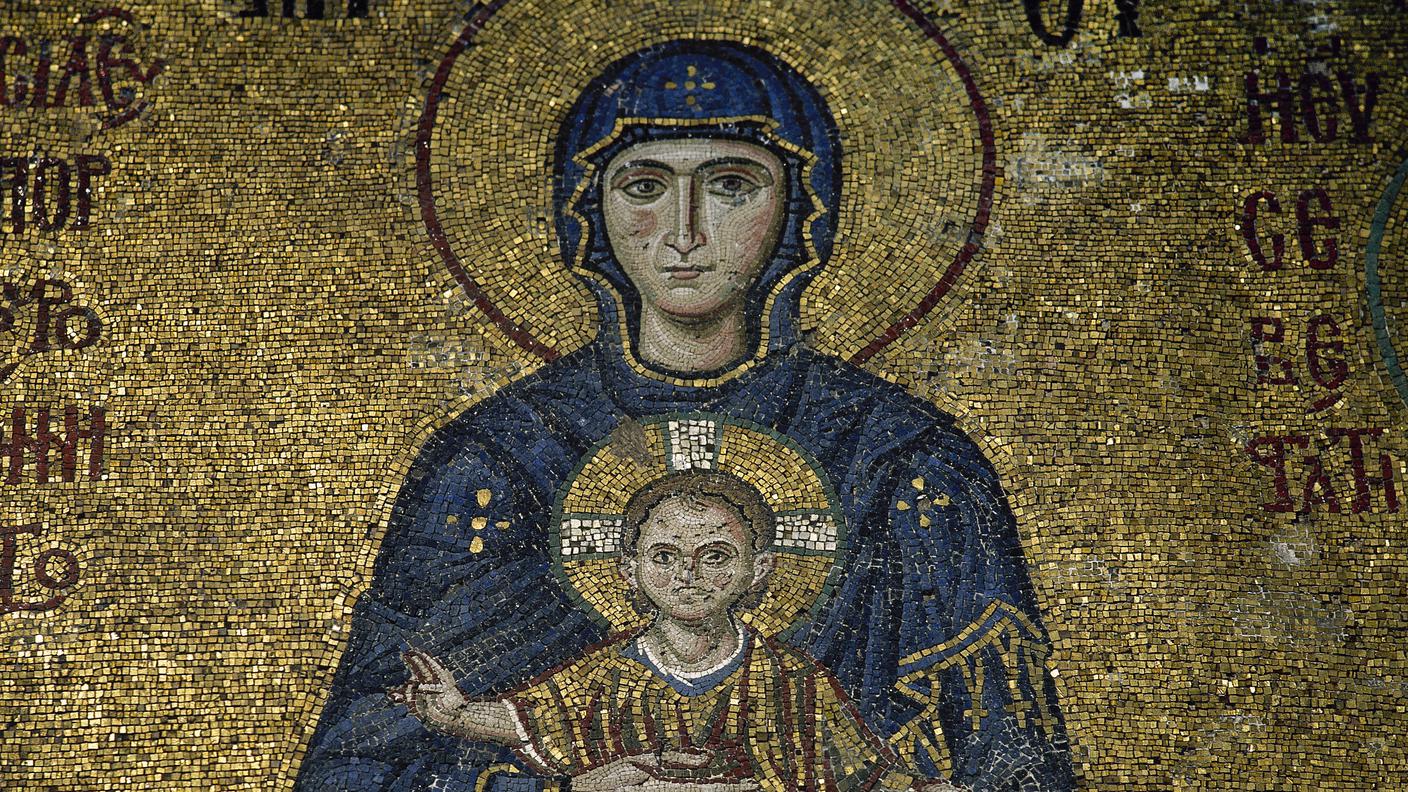 Hagia Sofia. Byzantine mosaic. Virgin Mother holding the Christ Child.jpg