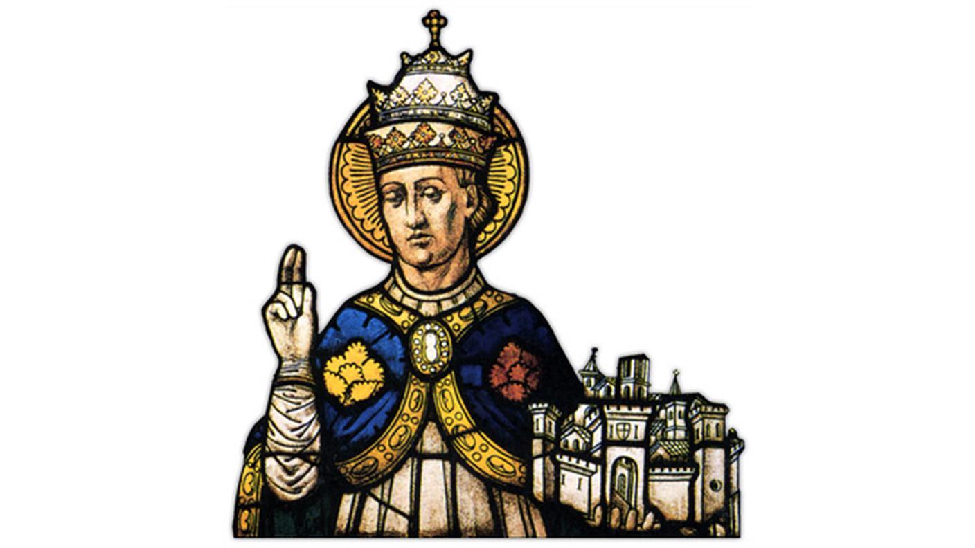 Immagine di papa Celestino V con la città dell'Aquila nella mano sinistra
