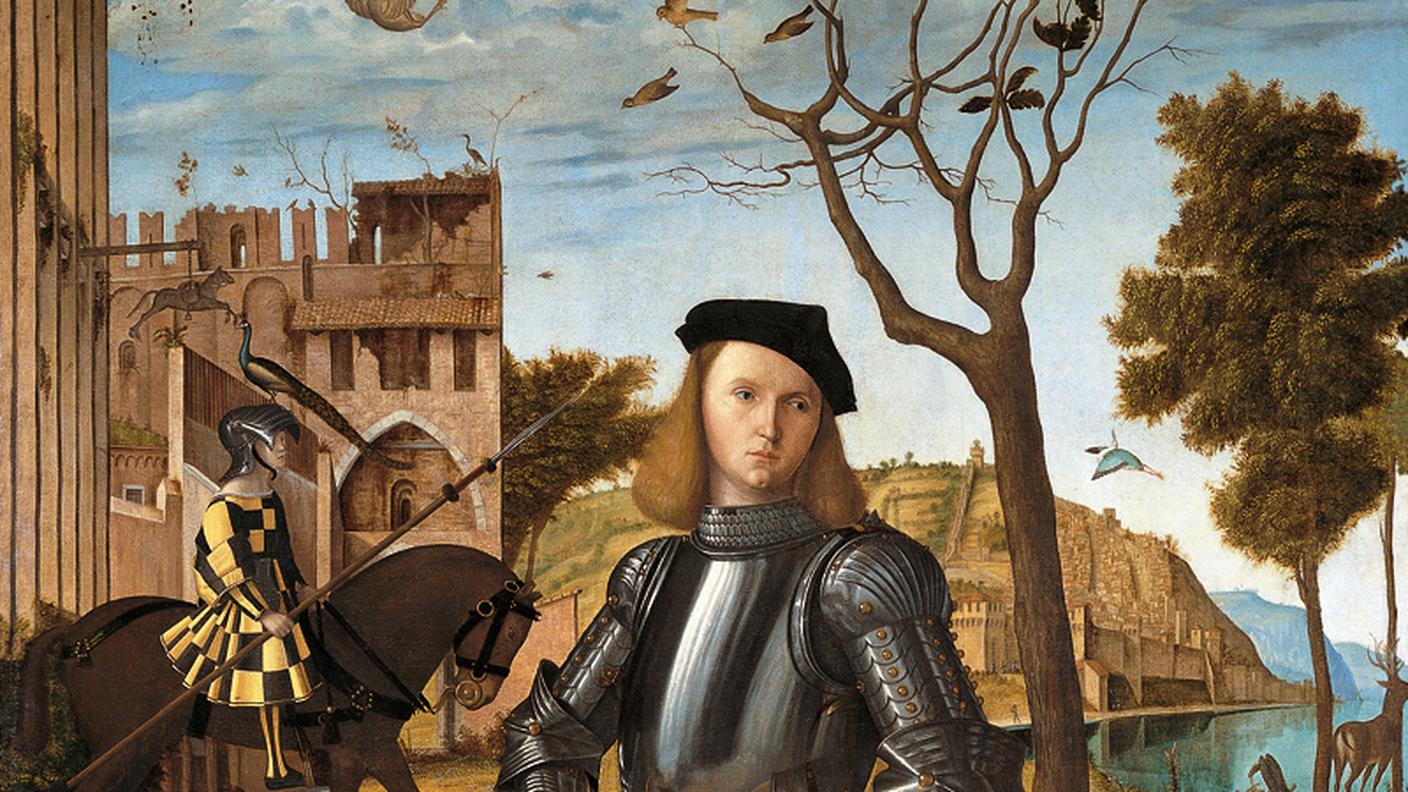 Giovane cavaliere in un paesaggio, di Vittore Carpaccio