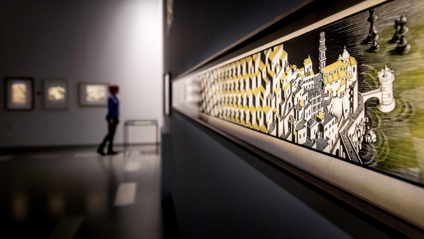 Anteprima della mostra "Escher's Journey" al Fries Museum di Leeuwarden, Paesi Bassi, 24 aprile 2018
