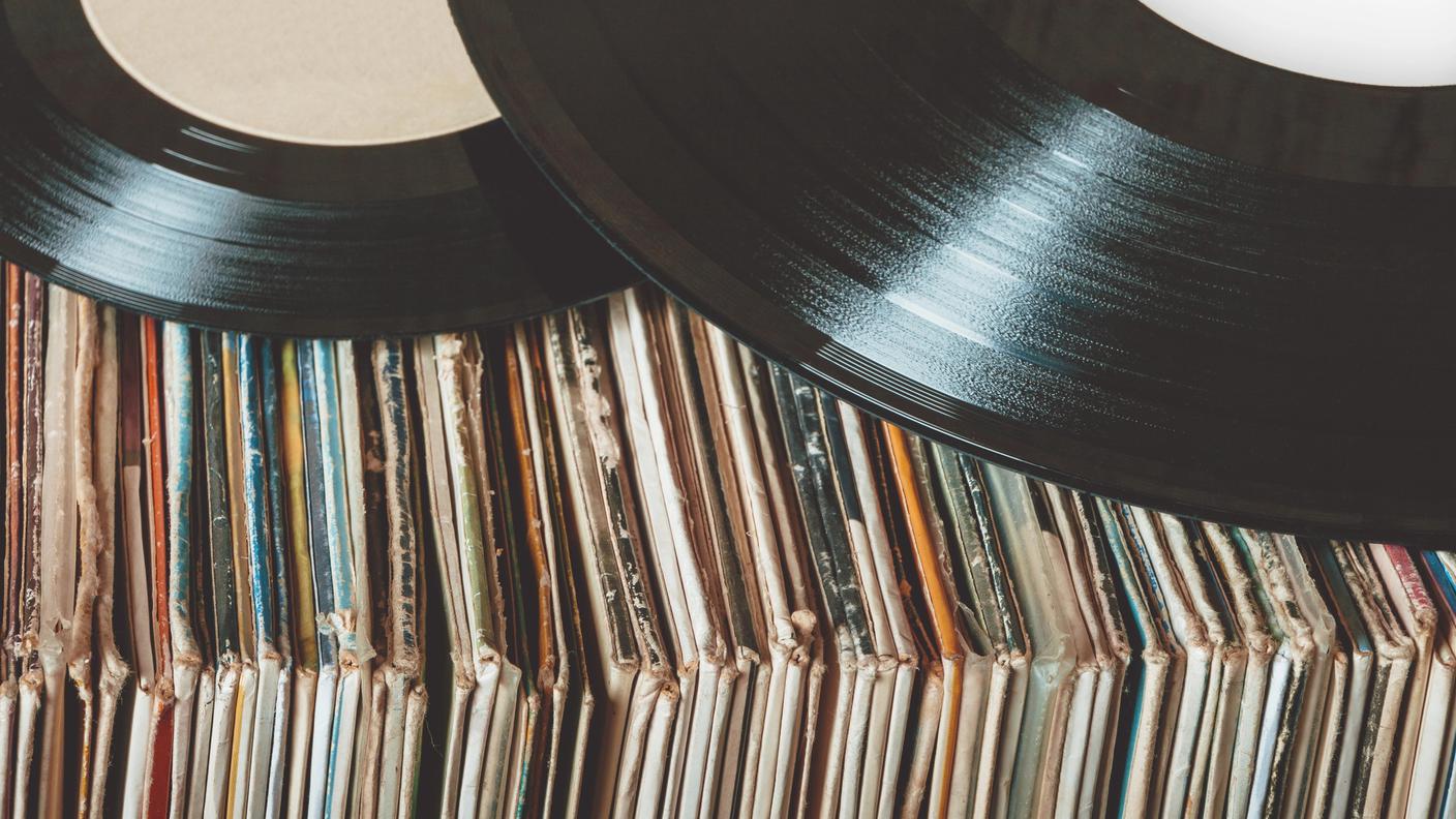 Pile of old vinyl records