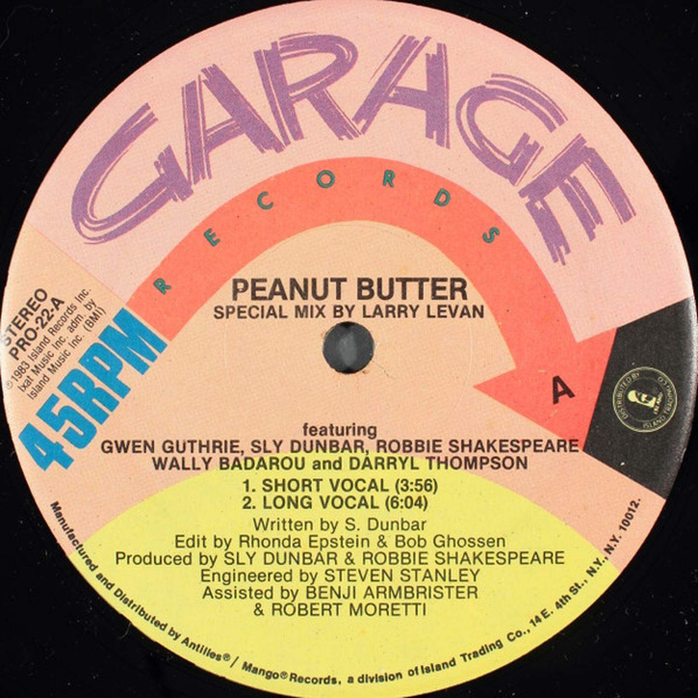 "Peanut Butter" di Gwen Guthrie, Garage Records (dettaglio di copertina)