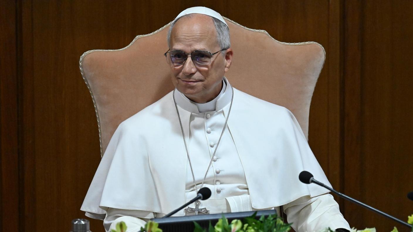Papa Leone XIV partecipa alla presentazione della sua prima enciclica, «Magnifica humanitas», in Città del Vaticano, il 25 maggio 2026