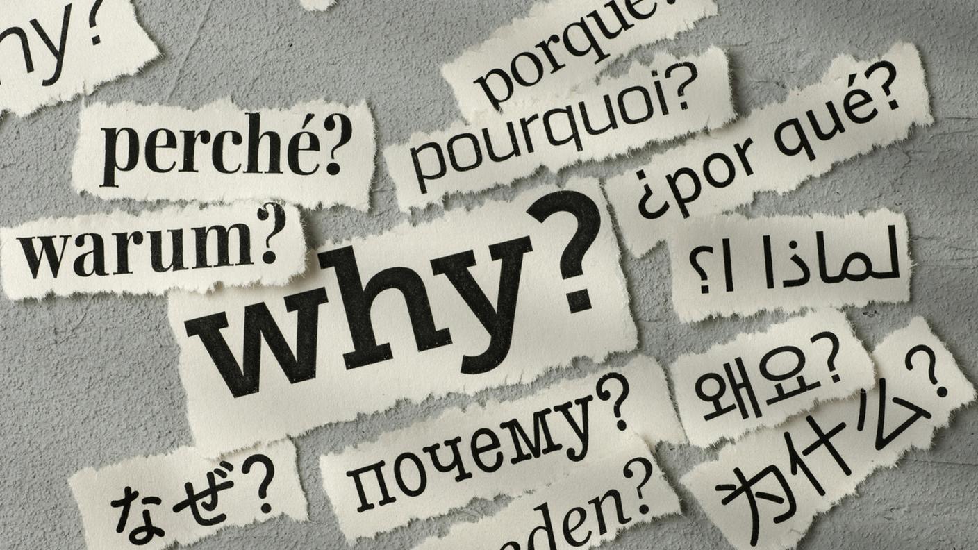 parola perché in diverse lingue, francese, inglese, italiano, tedesco